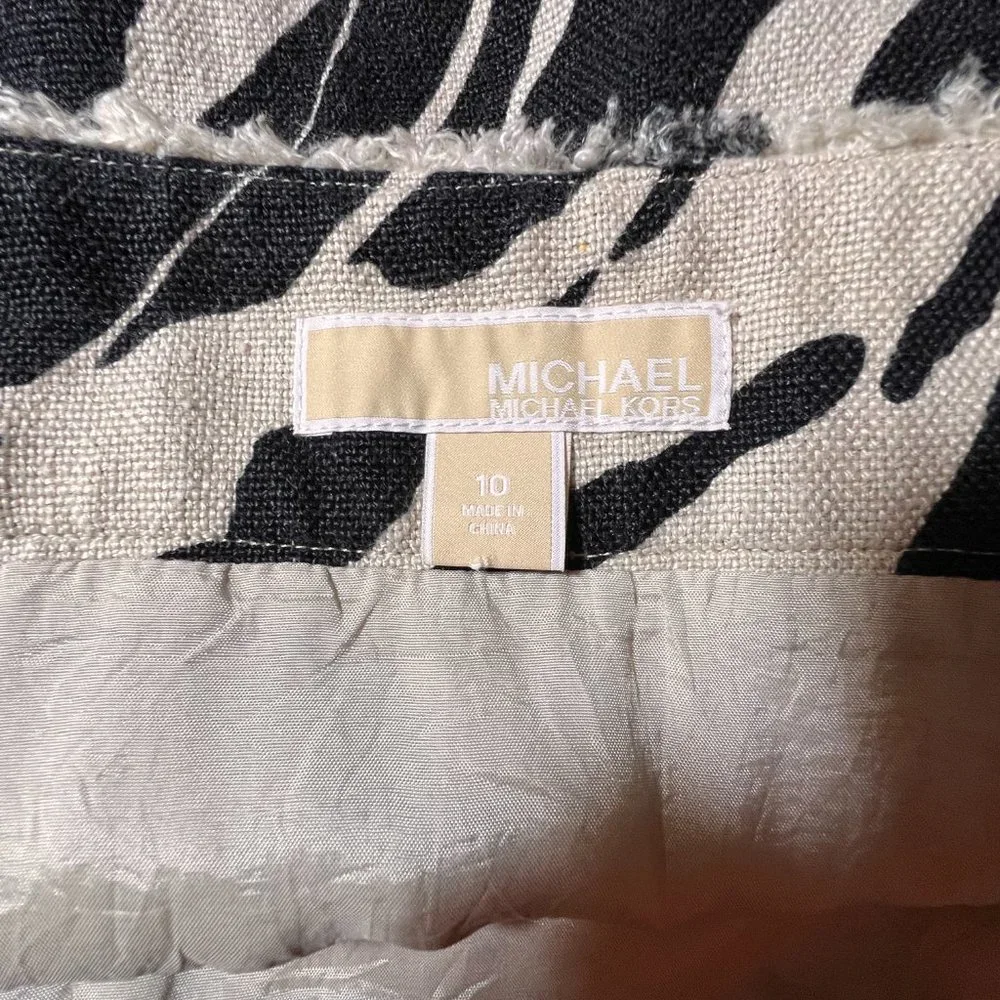 Michael Kors Black And Tan Linen Mini Skirt Size 10